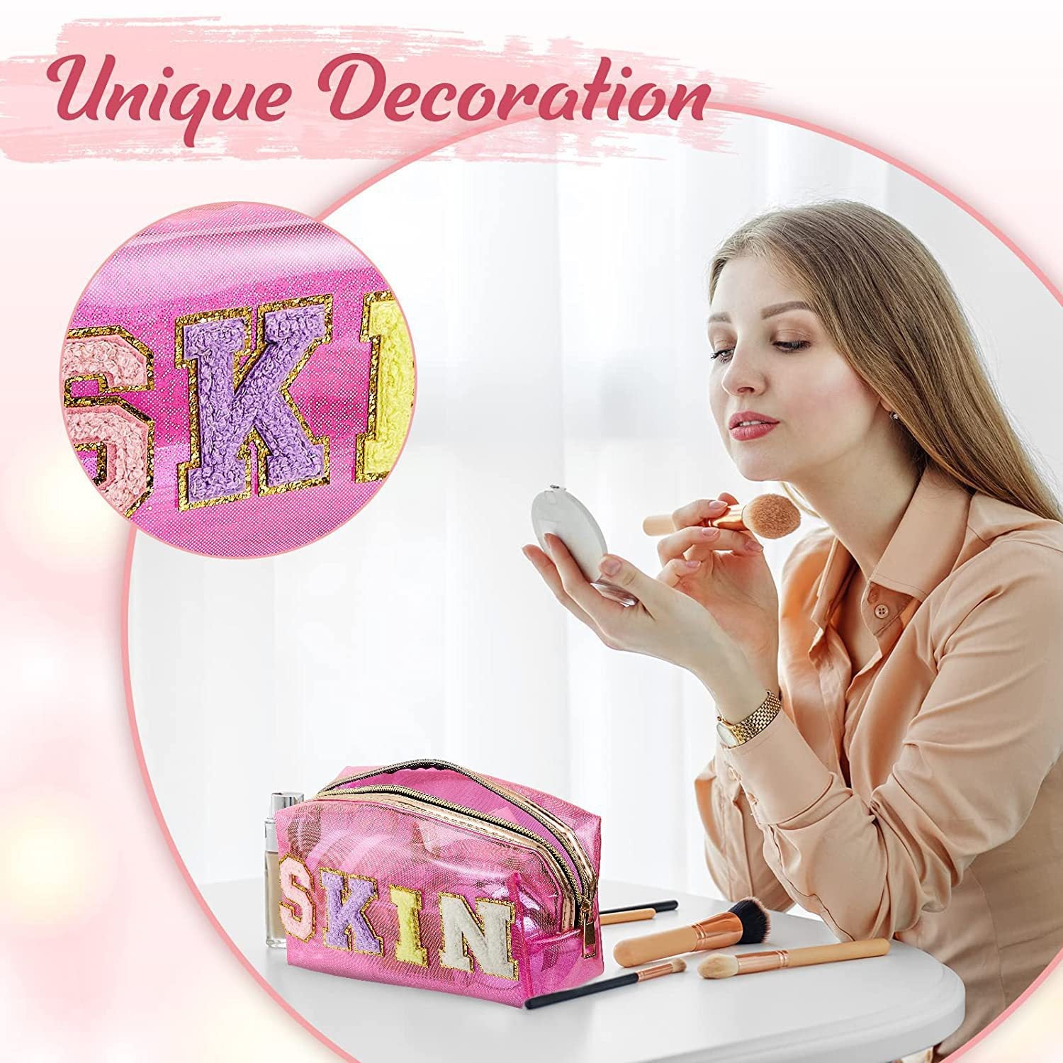 Wholesale Laser PVC Large Capacity Embroidered Letter Sticker Toiletry Bag Storage Bag